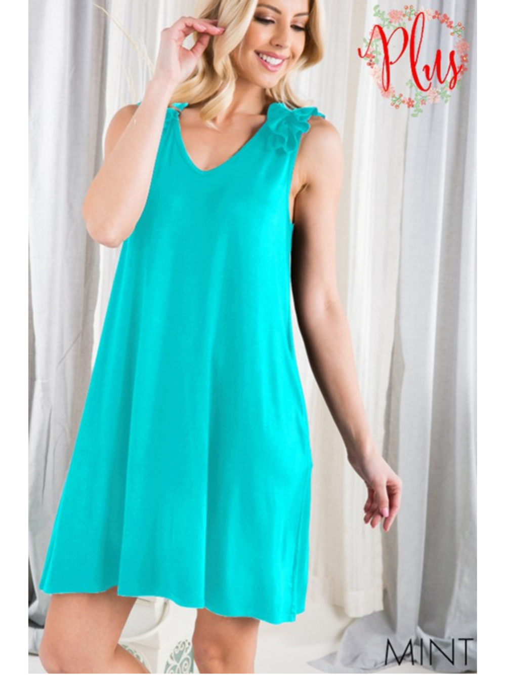NWOT Heimish Plus Size Sleeveless Dress with Ruffle detail and pockets size 1X
